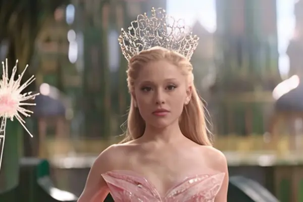 Glinda the Good Witch wearing a sparkling crown in Wicked Part Two