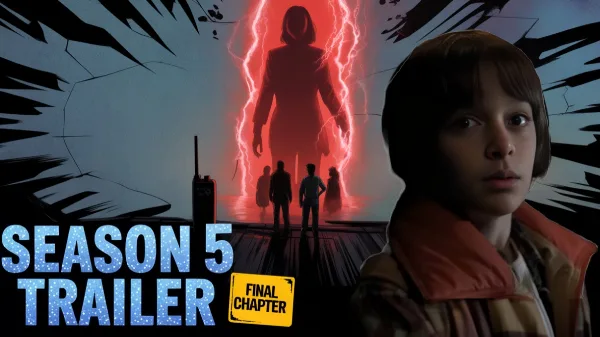Eleven stands in front of a red portal with glowing powers, facing Vecna’s shadow in Stranger Things Season 5 official trailer scene.