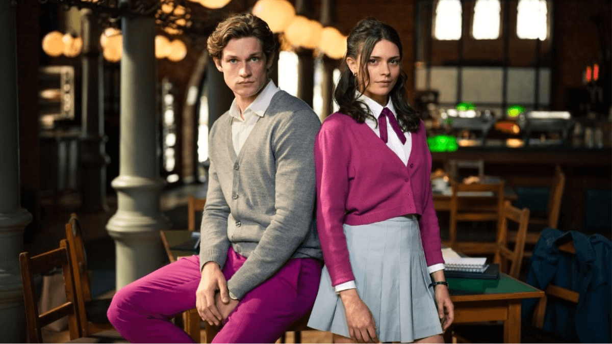 "Maxton Hall Season 2 official poster featuring James and Ruby with a dark, emotional backdrop."